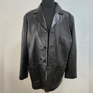 Bugatchi Black Leather Trench Coat